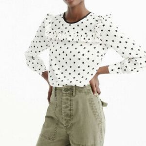 J Crew Silk Star print ruffled blouse